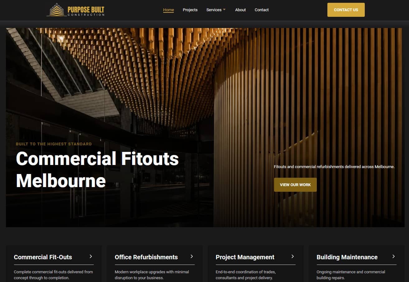 Purpose Built Constructions website screenshot
