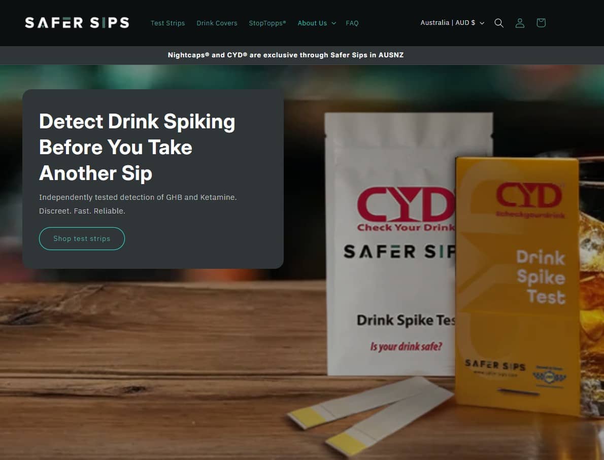 Safer Sips website screenshot