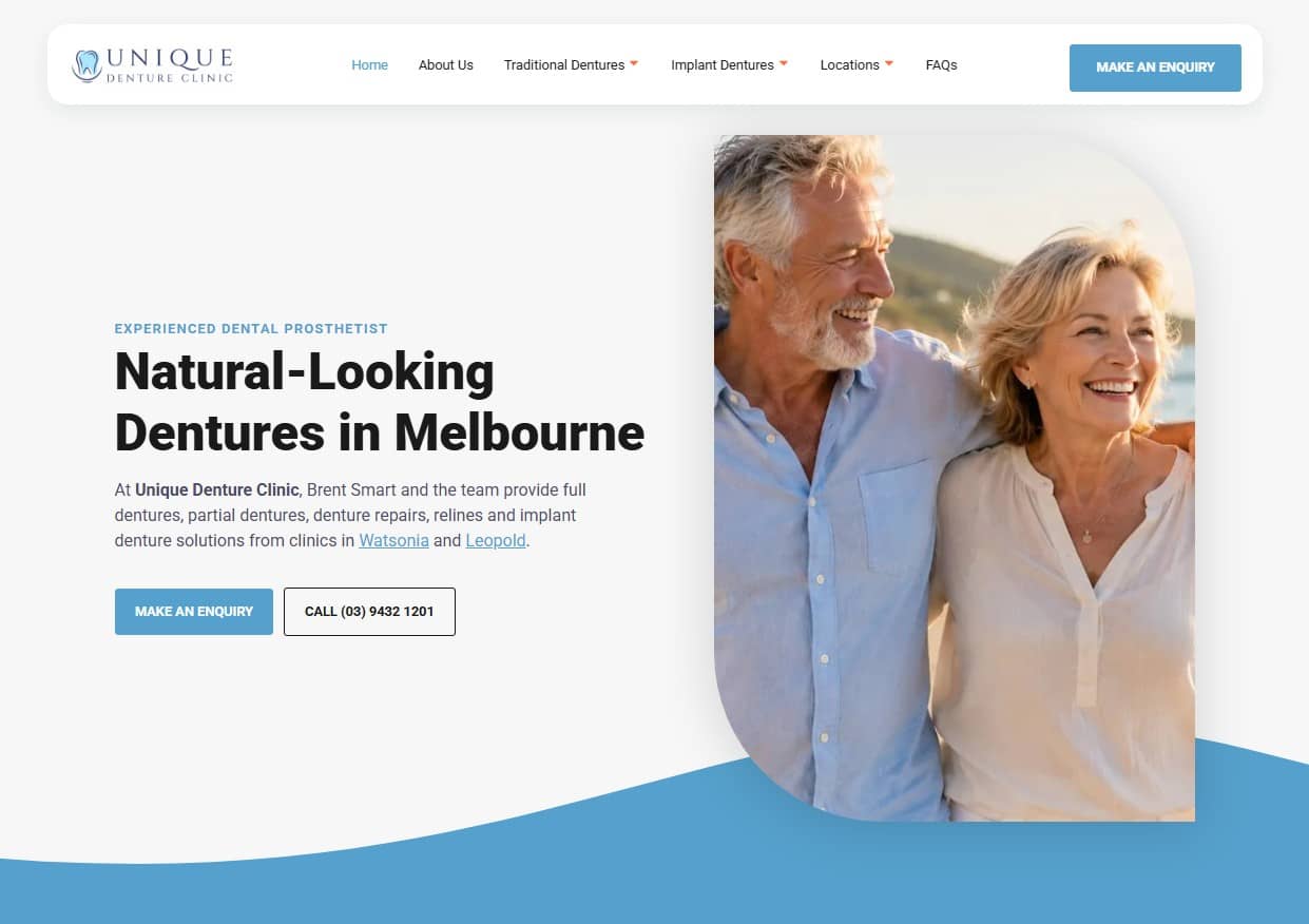 Unique Denture Clinic website screenshot